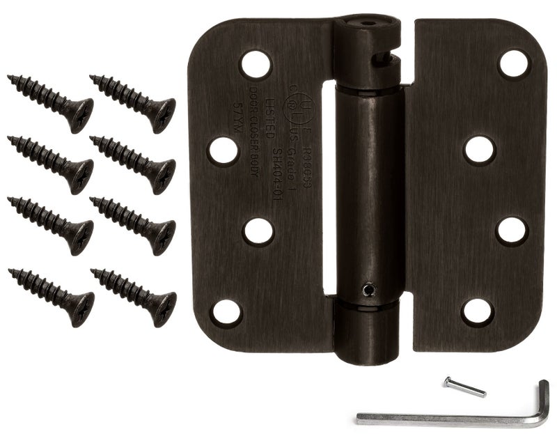 Dynasty Hardware Door Hinges, 4-Inch Spring Loaded Self Closing Hinges with 5/8" Radius Corners, Heavy Duty for Interior or Exterior Doors, Quiet Auto Close Action, 2-Pack, Oil Rubbed Bronze Finish - Image 3